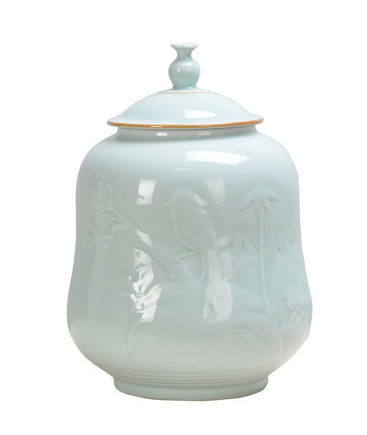 Bird and Flower Blue Ceramic Ginger Jar - 32cm