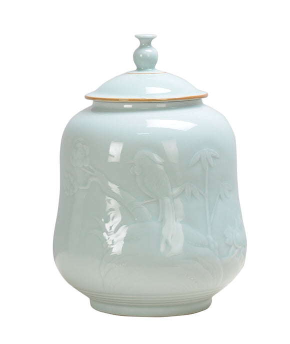 Bird and Flower Blue Ceramic Ginger Jar - 32cm