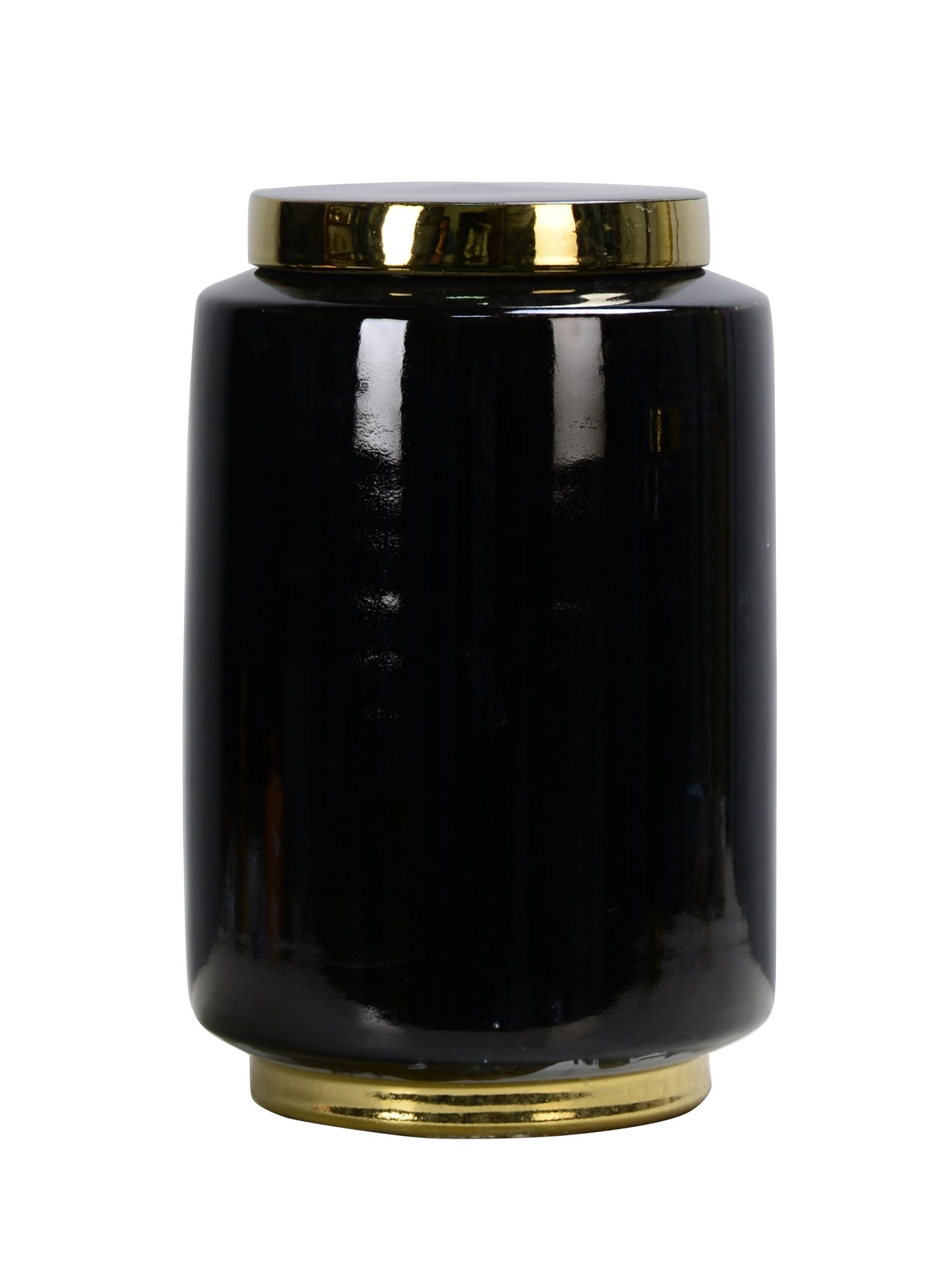 Glossy Black Gold Trim Ceramic Ginger Jar - 33cm