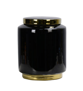 Glossy Black Gold Trim Ceramic Ginger Jar - 25cm
