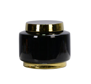 Glossy Black Gold Trim Ceramic Ginger Jar - 8cm