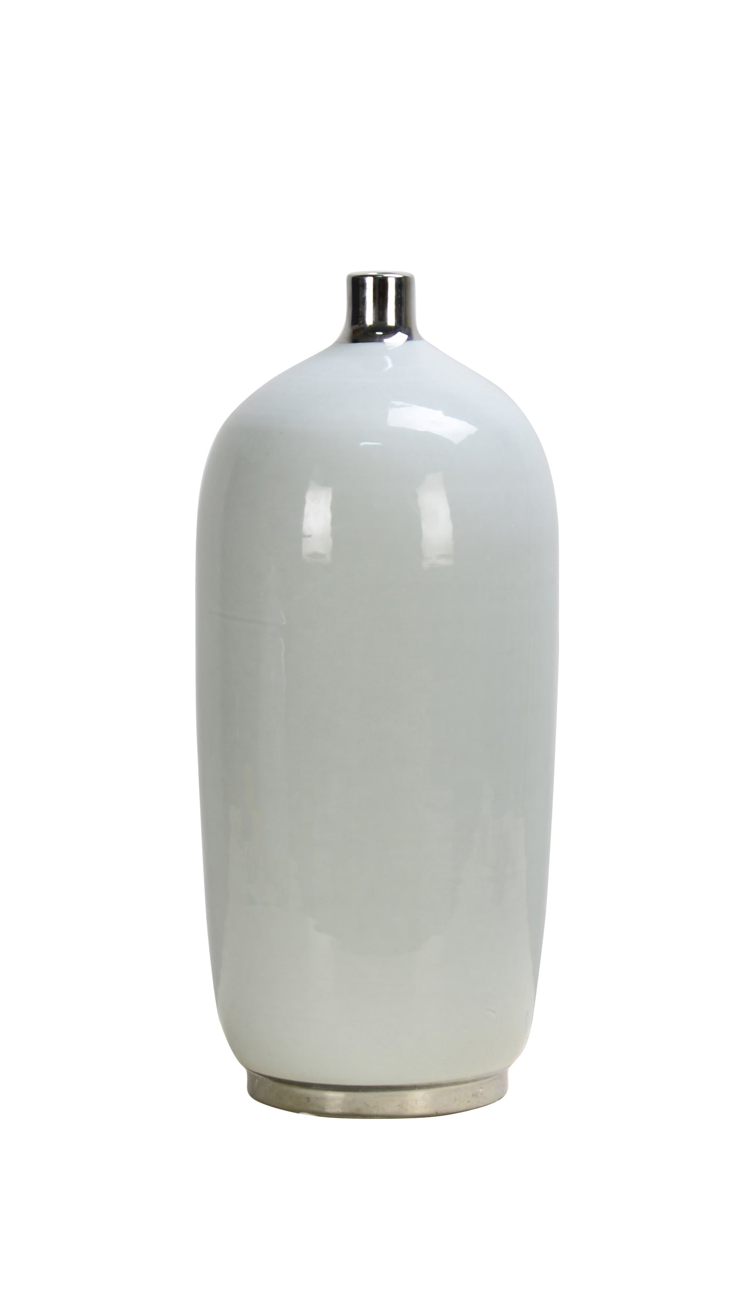 Glossy Silver Trim Ceramic Vase - 40cm