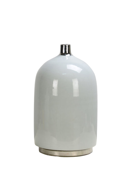 Glossy Silver Trim Ceramic Vase - 35cm