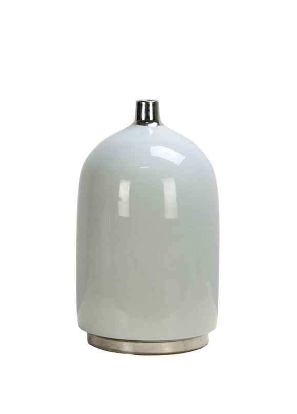 Glossy Silver Trim Ceramic Vase - 35cm