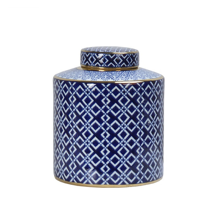 Blue Geometric Pattern Ginger Jar - 25cm