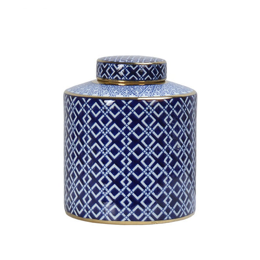 Blue Geometric Pattern Ginger Jar - 25cm