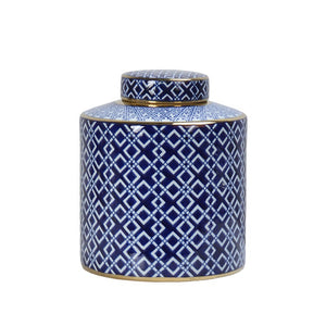 Blue Geometric Pattern Ginger Jar - 25cm