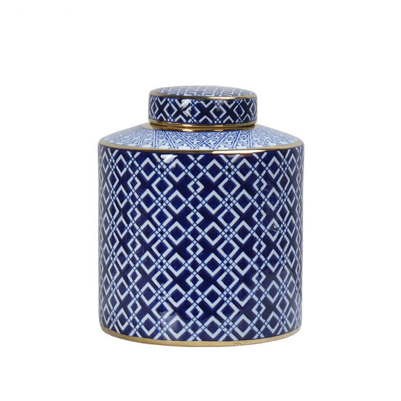 Blue Geometric Pattern Ginger Jar - 25cm