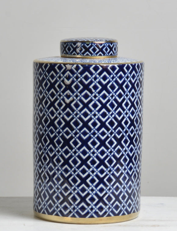 Geometric Pattern Gold Trim Ceramic Ginger Jar- 34cm