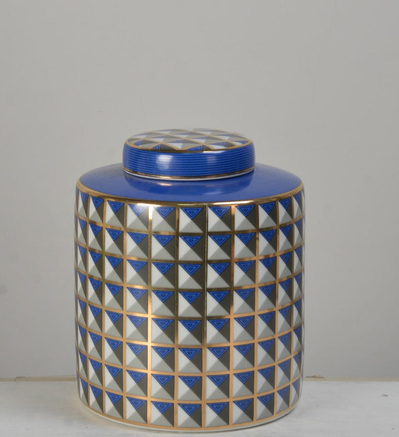 Geometric Pattern Blue Ceramic Ginger Jar - 23cm
