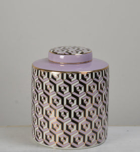 Hexagon Pattern Pink Ceramic Ginger Jar - 24cm