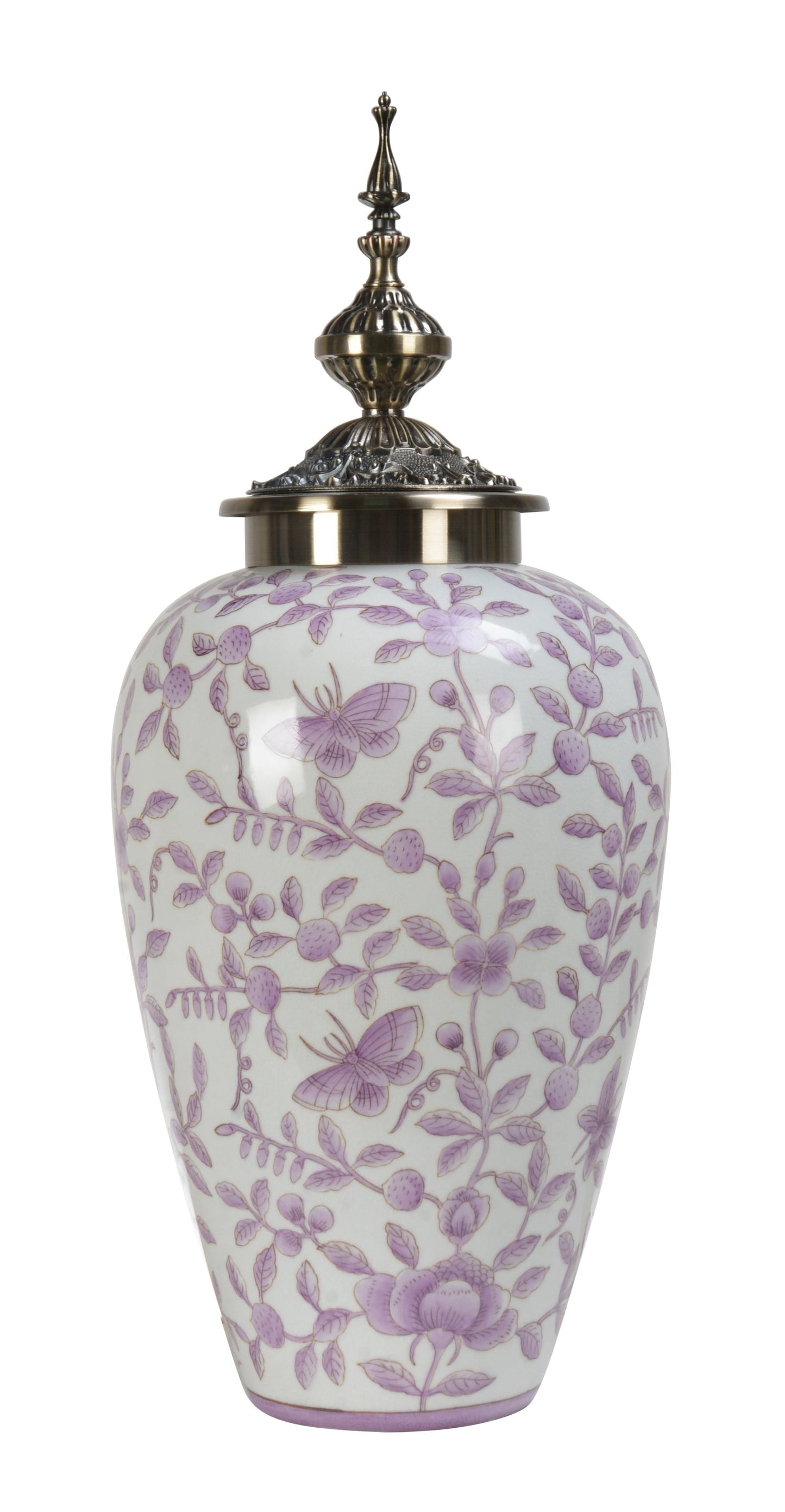 Purple Flower Ceramic Temple Jar with Metal Lid - 56cm