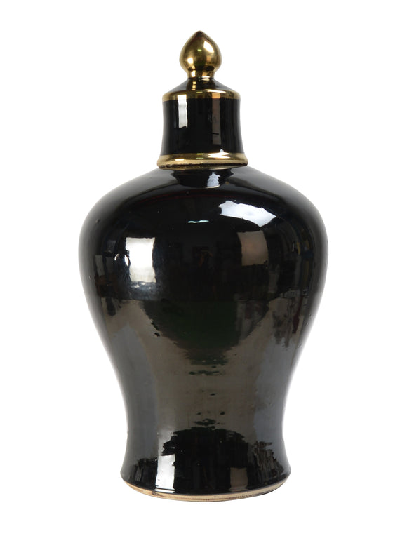 Earthenware Glossy Black Ceramic Temple Jar - 69cm