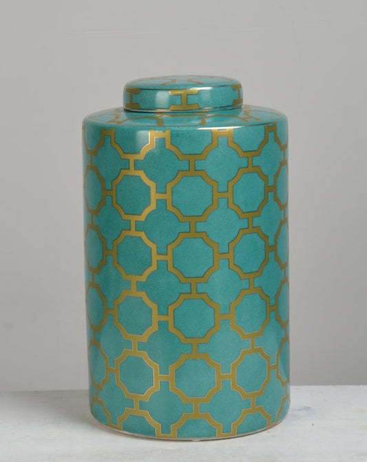Teal Trellis Ceramic Ginger Jar - 33cm
