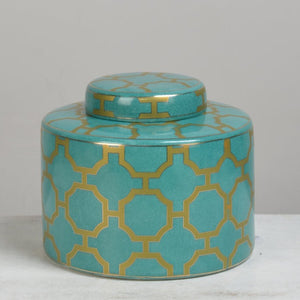 Teal Trellis Ceramic Ginger Jar - 16cm