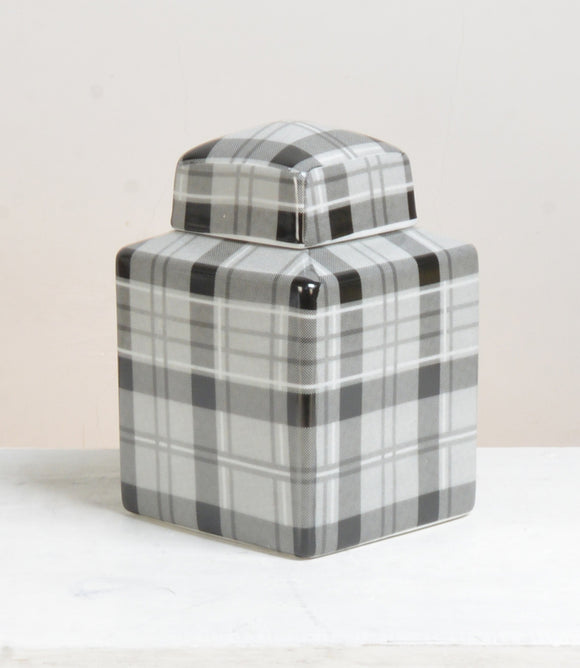 Black and White Box Pattern Ceramic Ginger Jar - 22cm