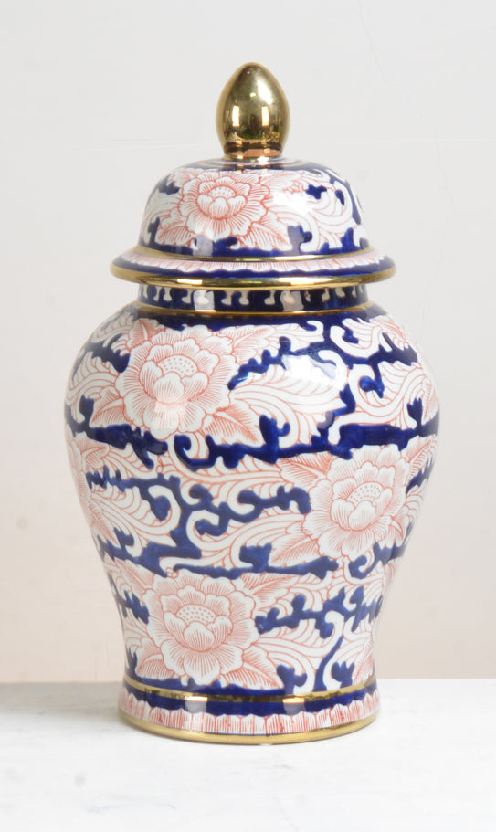 Pink and Blue Floral Ceramic Temple Jar - 42cm