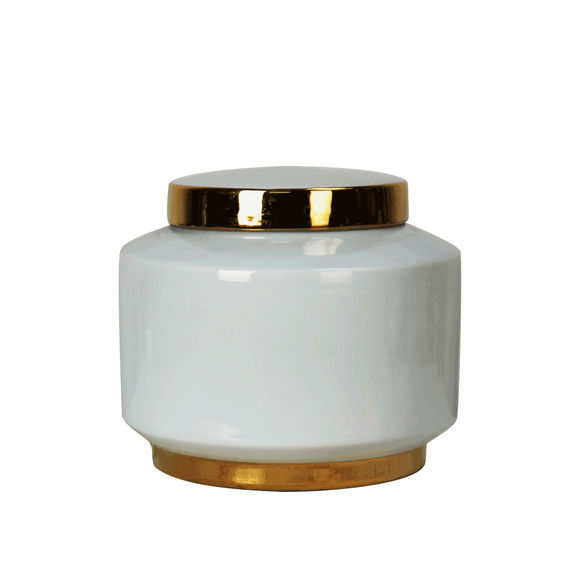 Glossy Off White Gold Trim Ceramic Ginger Jar - 20cm