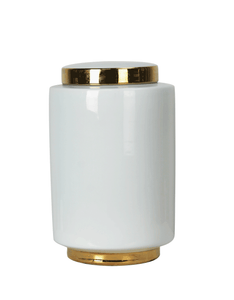 Glossy Off White Gold Trim Ceramic Ginger Jar - 32cm