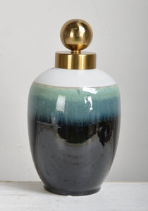 Retro Effect Ceramic Ginger Jar with Metal Lid - 41cm