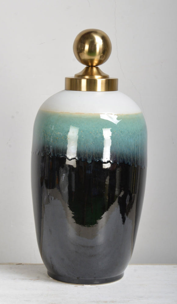 Retro Effect Ceramic Ginger Jar with Metal Lid - 51cm