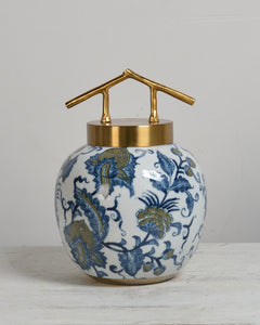 Botanic Ceramic Jar with Metal Lid - 24cm