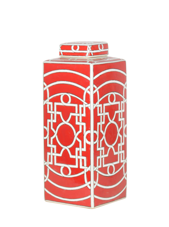 Geometric Pattern Red Ceramic Ginger Jar - 41cm