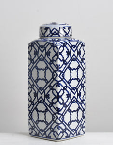 Geometric Pattern Blue Ceramic Ginger Jar - 40cm