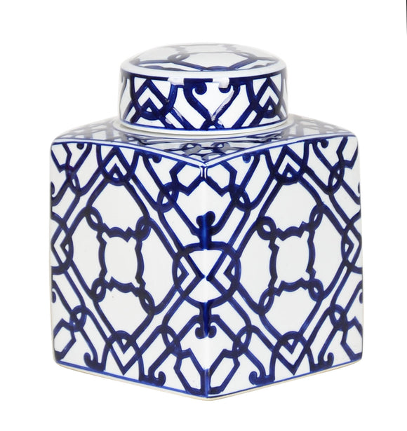 Geometric Pattern Blue Ceramic Ginger Jar - 22cm