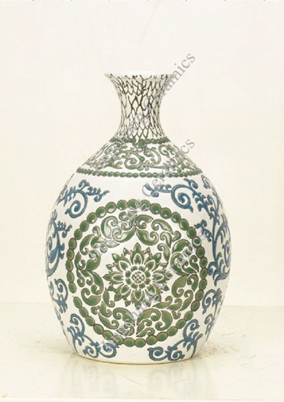 Flower Pattern Ceramic Beaker Vase - 34cm