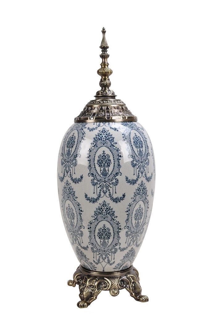 Blue Temple Jar with Metal Lid - 54cm