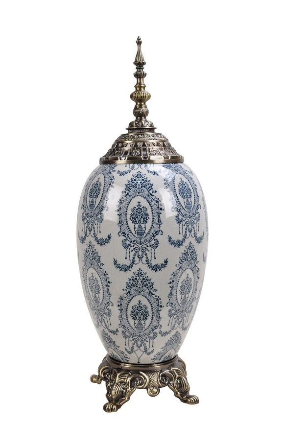 Blue Temple Jar with Metal Lid - 54cm