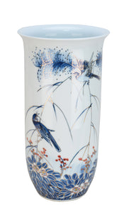 Birds and Blossom Blue Ceramic Vase