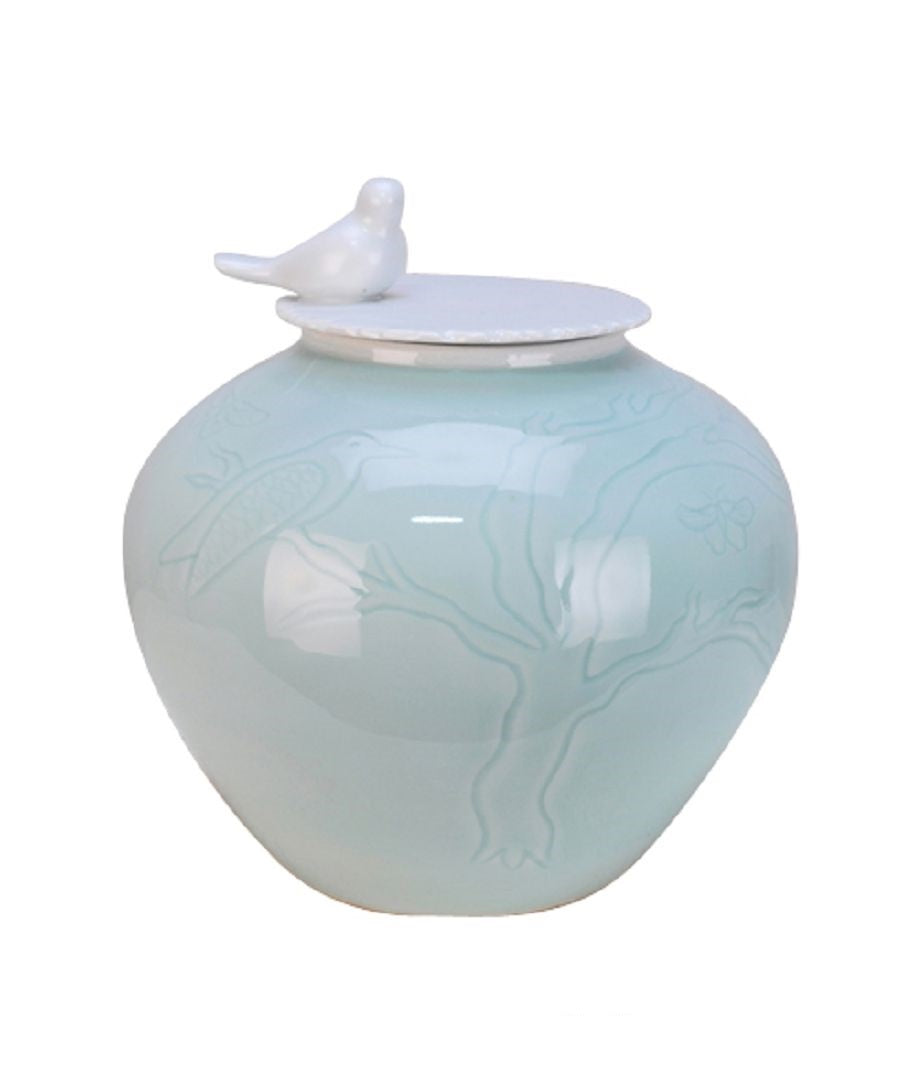 Bird and Flower Blue Ceramic Ginger Jar - 32cm