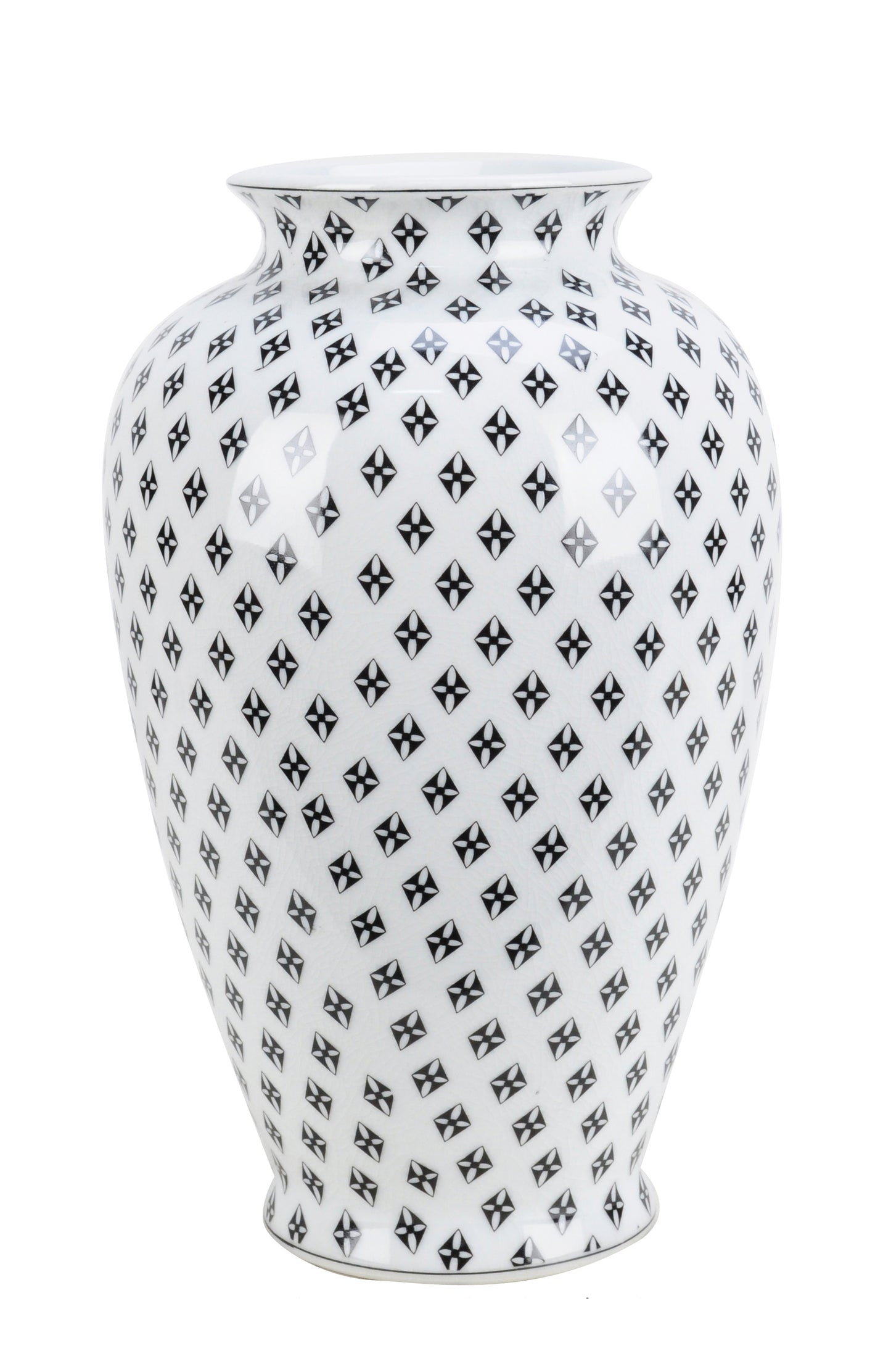 Black and White Checkered Pattern Ceramic Vase - 30cm