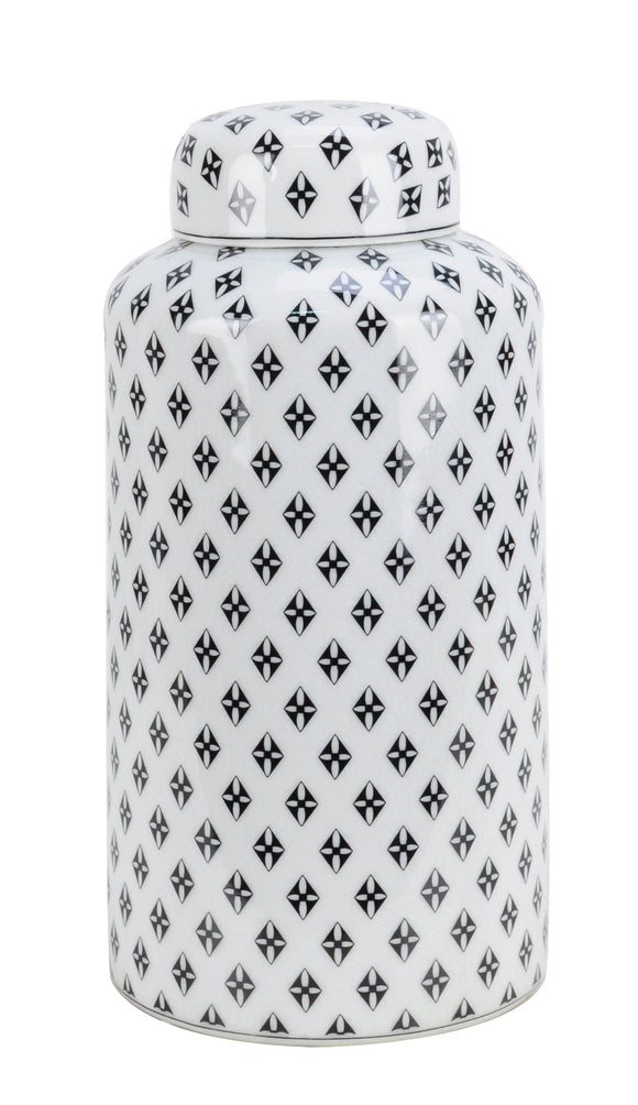 Black and White Checkered Pattern Ceramic Ginger Jar - 27cm