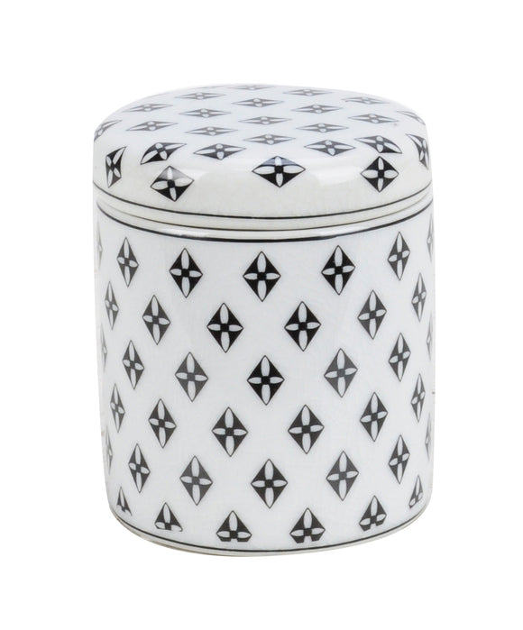 Black and White Checkered Pattern Ceramic Trinket Box - 11cm