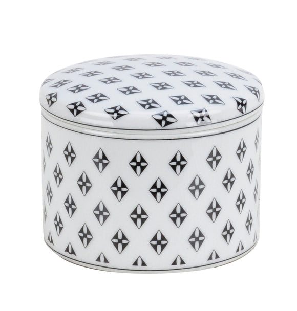 Black and White Checkered Pattern Ceramic Trinket Box - 8cm