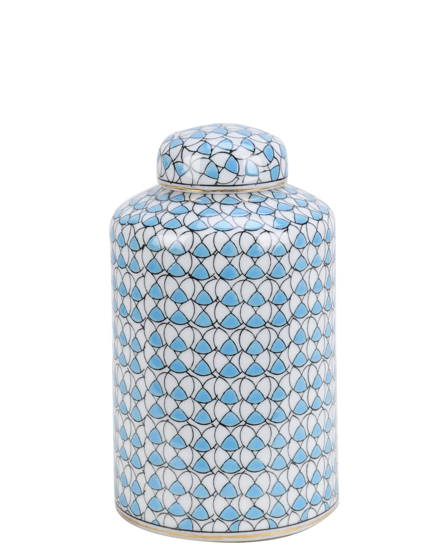 Geometric Pattern Blue Ceramic Jar - 21cm