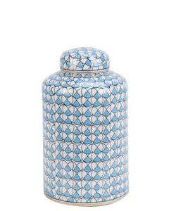 Geometric Pattern Blue Ceramic Jar - 21cm