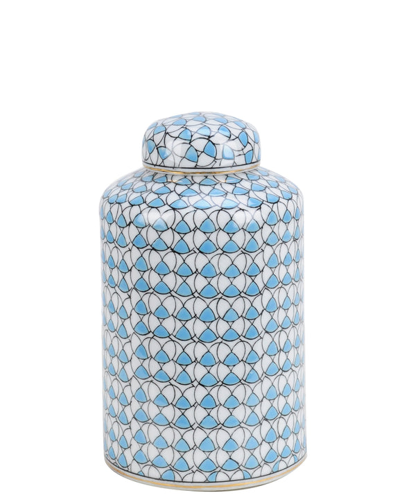 Geometric Pattern Blue Ceramic Jar - 21cm