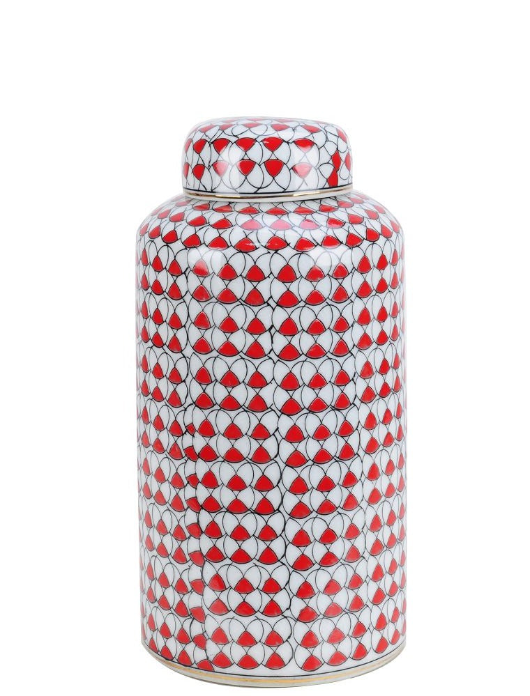 Geometric Pattern Red Ceramic Jar - 27cm