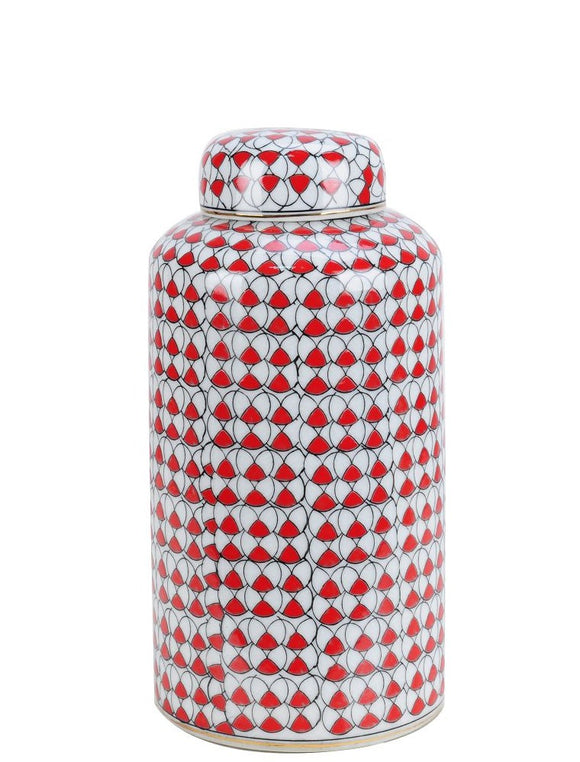 Geometric Pattern Red Ceramic Jar - 27cm