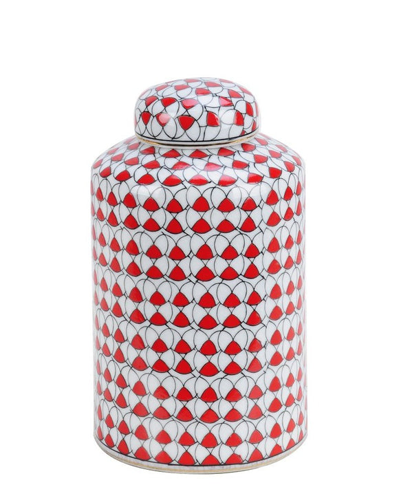 Geometric Pattern Red Ceramic Jar - 21cm