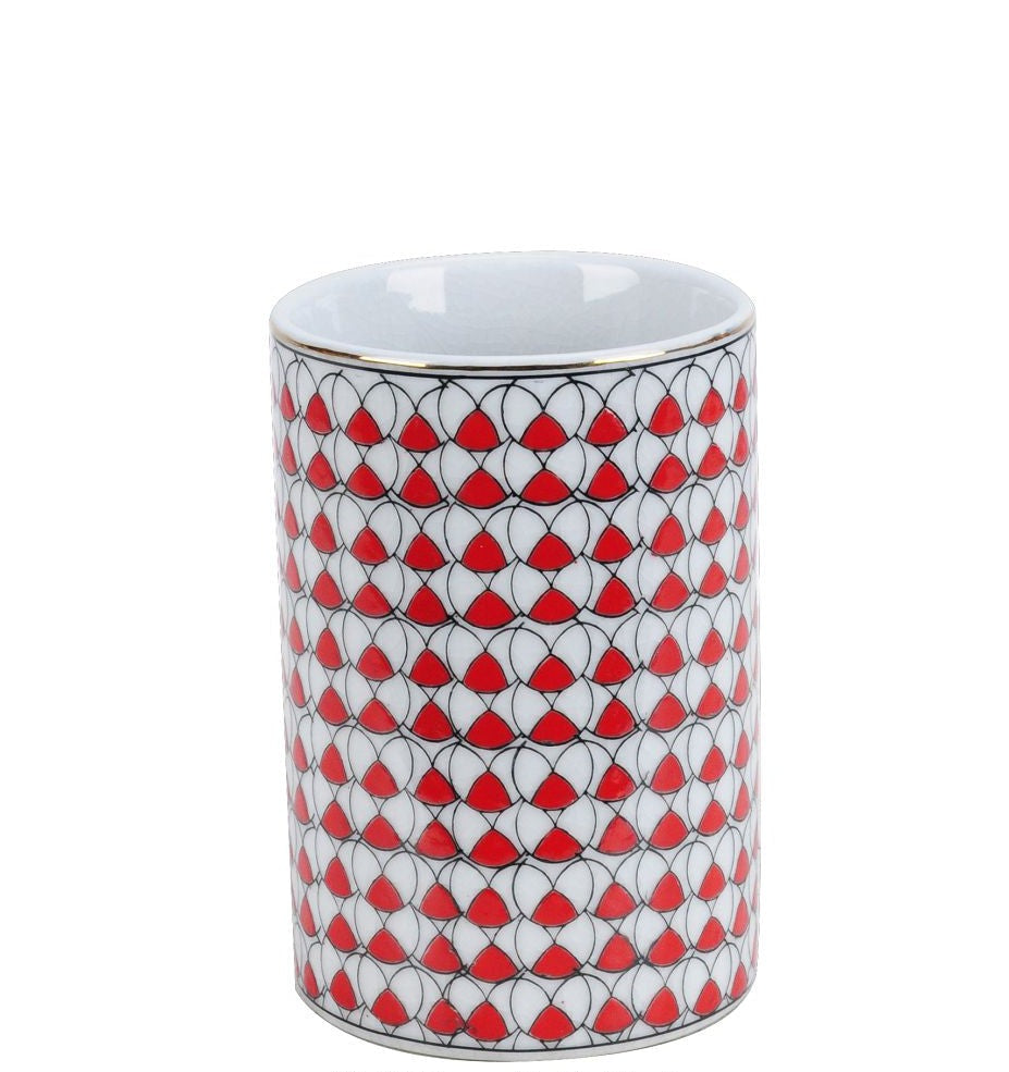 Geometric Pattern Red Ceramic Jar - 15cm