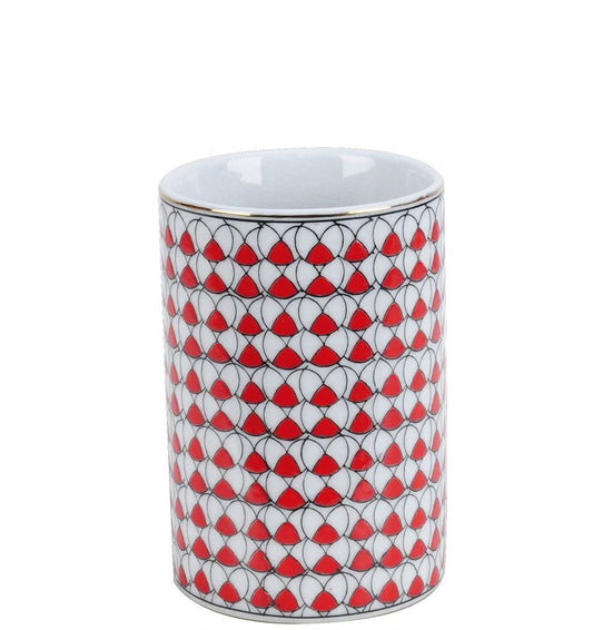 Geometric Pattern Red Ceramic Jar - 15cm