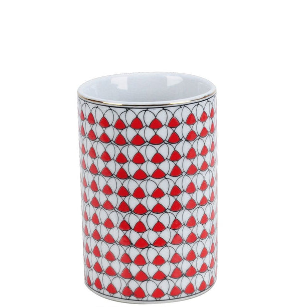 Geometric Pattern Red Ceramic Jar - 15cm