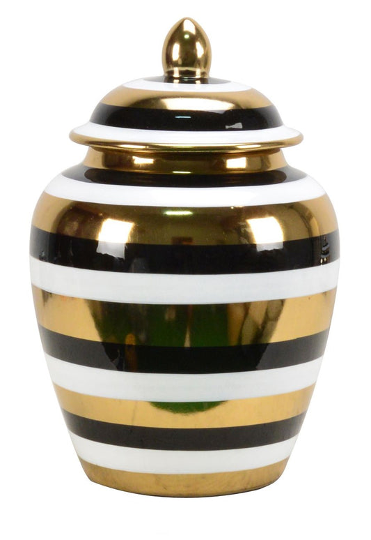 Black and Gold Stripe Ceramic Ginger Jar - 30cm