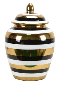 Black and Gold Stripe Ceramic Ginger Jar - 30cm