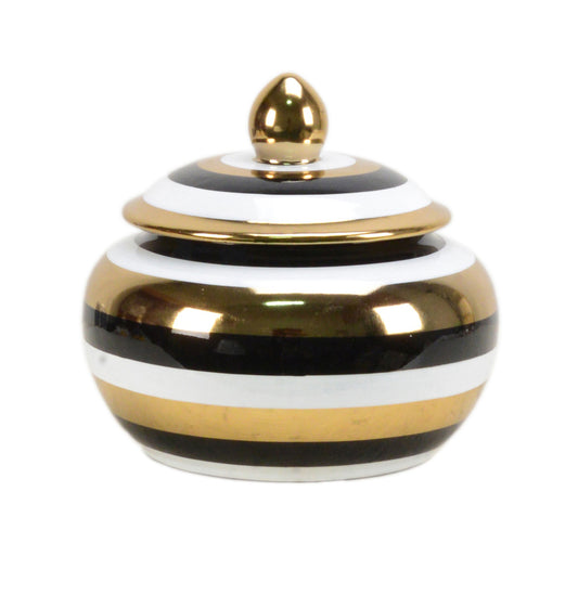 Black and Gold Stripe Ceramic Ginger Jar - 19cm